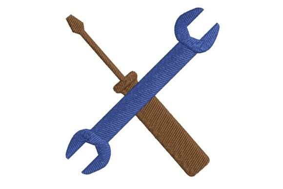 Crossed Wrench and Screwdriver Tools Embroidery Design